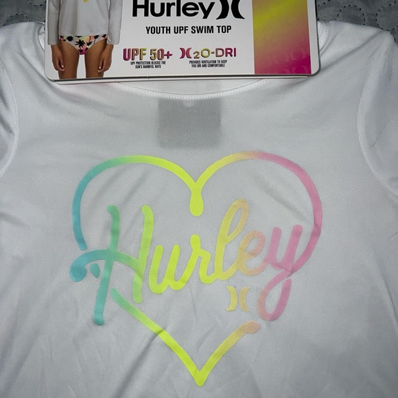 Hurley youth girls 5/6 UPF 50 swim top swimwear long sleeve white beach summer - Picture 2 of 6